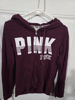 Victoria's Secret PINK Burgundy Hoodie with White Logo Trim